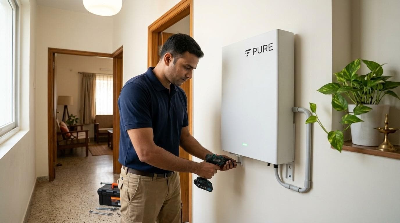 Certified technician installing a home power backup inverter